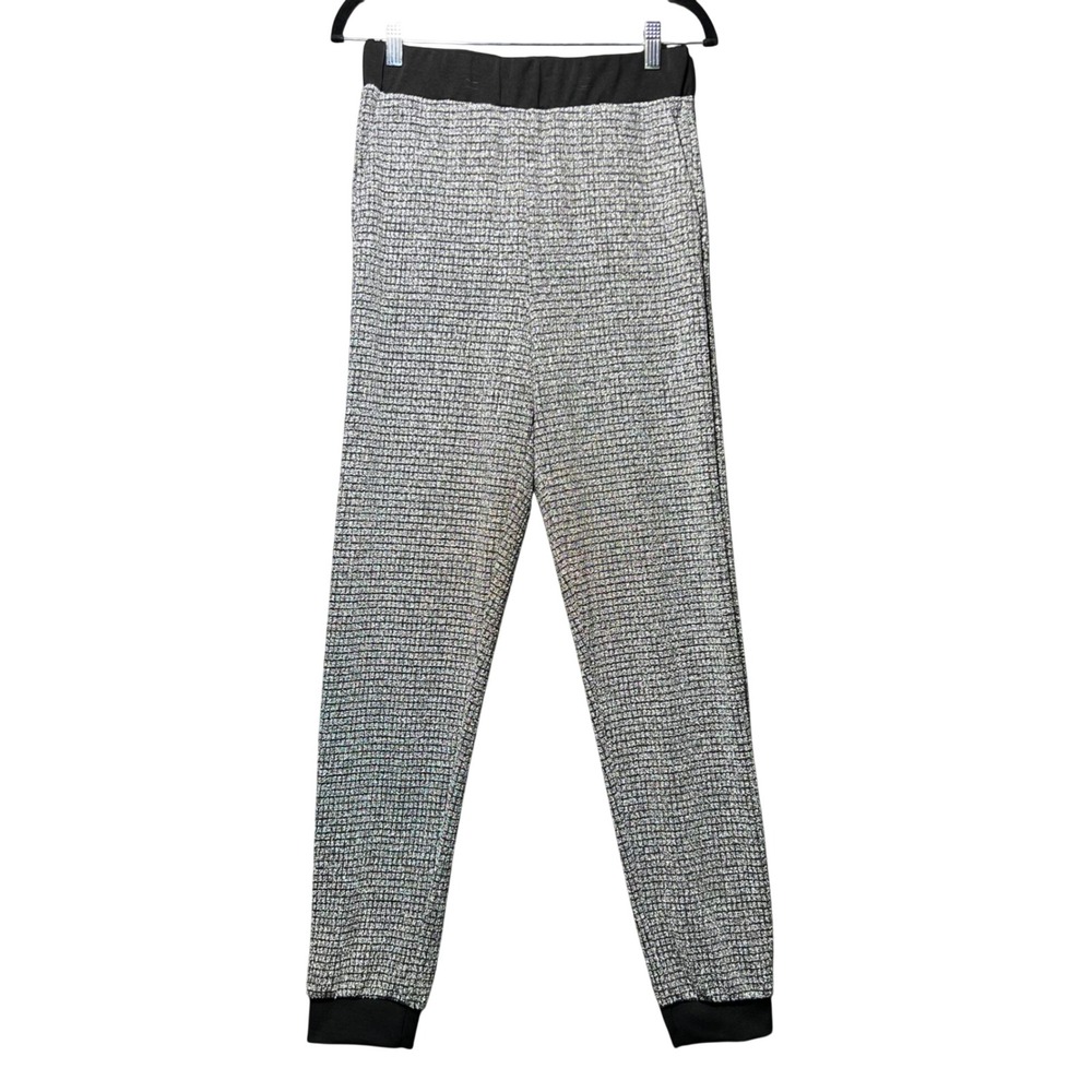 Lux LA Womens Metallic Silver Sparkle Jogger Pants Medium Made in‎ USA